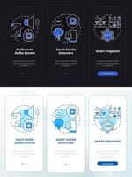 Home automation products night and day mode onboarding mobile app screen. Walkthrough 3 steps graphic instructions pages with linear concepts. UI, UX, GUI template. Myriad Pro-Bold, Regular fonts used vector