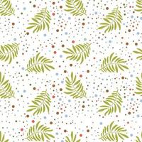 Seamless pattern with green palm leaves and dots. Flat vector background