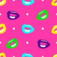 Colorful seamless pattern female lips in 80s or 90s style. Vector background retro vintage