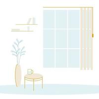 Flat minimalistic vector office interior with window. Workspace background