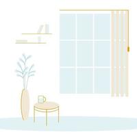 Flat minimalistic vector office interior with window. Workspace background