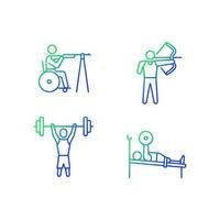 Single adaptive contests gradient linear vector icons set. Athletic activities. Sportsman with physical disability. Thin line contour symbols bundle. Isolated outline illustrations collection