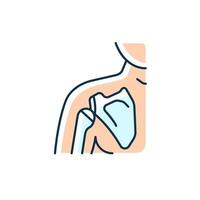 Joint dislocation RGB color icon. Dislocated shoulder. Muscles weakening. Sprain and fracture. Humerus trauma. Tear ligaments. Upper arm bone. Isolated vector illustration. Simple filled line drawing