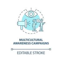 Multicultural awareness campaigns blue concept icon. Hate speech countering abstract idea thin line illustration. Positive social impact. Vector isolated outline color drawing. Editable stroke