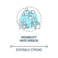 Disability hate speech blue concept icon. Human rights violation abstract idea thin line illustration. Violence against people with injuries. Vector isolated outline color drawing. Editable stroke