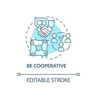 Be cooperative blue concept icon. Professional teamwork. Partnership at work. Career advancement abstract idea thin line illustration. Vector isolated outline color drawing. Editable stroke