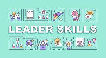 Leader skills word concepts banner. Successful leadership. Infographics with linear icons on blue background. Isolated creative typography. Vector outline color illustration with text