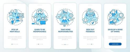 Career advancement process blue onboarding mobile app page screen. Success walkthrough 5 steps graphic instructions with concepts. UI, UX, GUI vector template with linear color illustrations