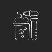 Chemistry chalk white icon on dark background. Chemical reaction in beaker. Test tube, pipette, flask. Laboratory equipment. Chemistry classes. Isolated vector chalkboard illustration on black