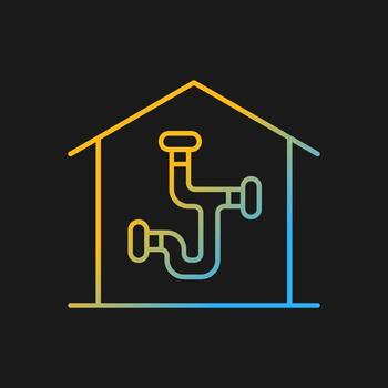 Plumbing system gradient vector icon for dark theme. Installing pipes, fixtures in house. Well-arranged piping network. Thin line color symbol. Modern style pictogram. Vector isolated outline drawing