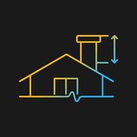 Minimum chimney height gradient vector icon for dark theme. Building requirements. Install flue in residential property. Thin line color symbol. Modern style pictogram. Vector isolated outline drawing