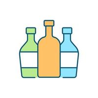 Three different glass bottles RGB color icon. Garbage collection company. Nature protection. Waste recycling, upcycling process. Isolated vector illustration. Simple filled line drawing