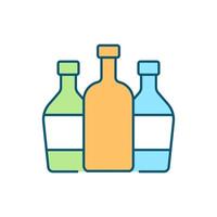 icono de color rgb de tres botellas de vidrio diferentes. empresa de recolección de basura. protección de la Naturaleza. reciclaje de residuos, proceso de upcycling. ilustración vectorial aislada. dibujo lineal relleno simple vector