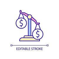 Economic imbalance RGB color icon. Financial instability and inequality. Budget comparison. Isolated vector illustration. Simple filled line drawing. Editable stroke. Arial font used