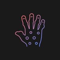 Psoriatic arthritis gradient vector icon for dark theme. Painful hand joints. Permanent bones damage. Fingers deformity. Thin line color symbol. Modern style pictogram. Vector isolated outline drawing