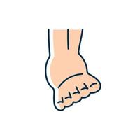 Joint sprain RGB color icon. Ankle ligaments tearing. Sports injury. Overstretched joint. Intense pain and swelling in ankle. Muscle damage. Isolated vector illustration. Simple filled line drawing