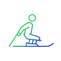 Alpine skiing gradient linear vector icon. Winter season activity. Athletes slide using mono skis. Disabled sportsman. Thin line color symbol. Modern style pictogram. Vector isolated outline drawing