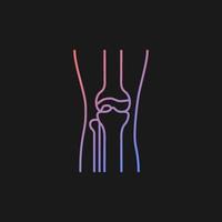 Osteoarthritis gradient vector icon for dark theme. Cartilage inflammation. Degenerative joint disease. Pain in knee. Thin line color symbol. Modern style pictogram. Vector isolated outline drawing