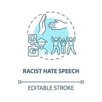 Racist hate speech blue concept icon. Human rights violation abstract idea thin line illustration. Ethnic hatred. Race-based microaggressions. Vector isolated outline color drawing. Editable stroke