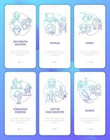 Water consumption blue gradient onboarding mobile app page screen set. Dehydration walkthrough 3 steps graphic instructions with concepts. UI, UX, GUI vector template with linear color illustrations