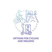 Options for cycling and walking concept icon. City solution abstract idea thin line illustration. Sustainable urban mobility. Improve air quality. Vector isolated outline color drawing