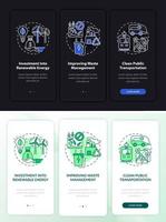 Reduce carbon emissions onboarding mobile app page screen. Manage waste walkthrough 3 steps graphic instructions with concepts. UI, UX, GUI vector template with linear night and day mode illustrations