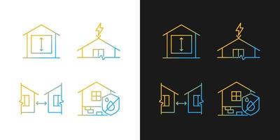 Building safe house gradient icons set for dark and light mode. Distance between buildings. Thin line contour symbols bundle. Isolated vector outline illustrations collection on black and white