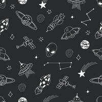 Hand Drawn Space Elements Seamless Pattern. Vector Outline Illustrations For T-shirt Prints, Posters and Other Uses.