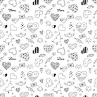 Hand-Drawn Hearts Of Different Shapes, Seamless Pattern. Outline Vector Illustration. Valentine's Day
