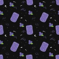 Seamless Pattern With Blueberries And Blueberry Smoothie. Flat Vector Illustration for T-shirt Prints, Posters and Other Uses.