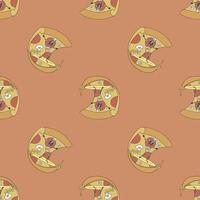 Seamless Pattern With a Skeleton On a Surfboard On a Wave In The Form of Pizza. Flat Vector Illustration