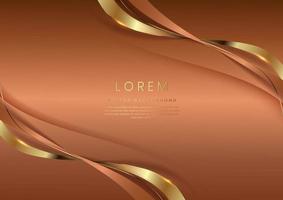 Luxury concept template 3d golden curve line shape on brown elegangt background and golden ribbon line with copy space for text. vector