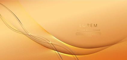 3D modern luxury template design golden wave stripes line with light glow effect on gold background. vector