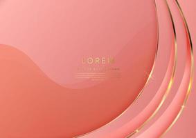 3D modern luxury template design pink curved shape and golden curved line background. vector