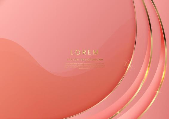 3D modern luxury template design pink curved shape and golden curved line background.