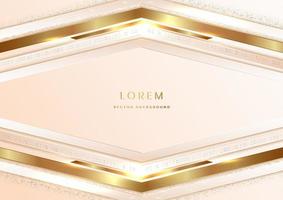 Abstract 3d modern luxury template cream color and gold arrow background with golden glitter line light sparkle. vector