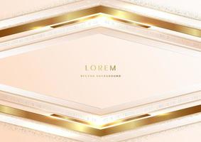 Abstract 3d modern luxury template cream color and gold arrow background with golden glitter line light sparkle. vector