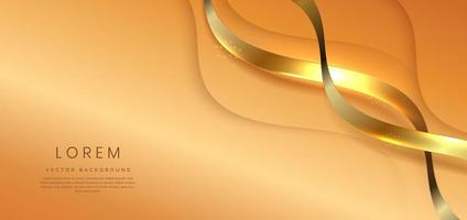 Abstract 3d soft orange background with ribbon gold lines curved wavy sparkle with copy space for text. vector