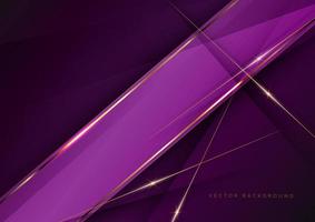 Fondo de capa de superposición diagonal geométrica elegante violeta de lujo abstracto con líneas doradas. vector