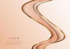 Abstract 3d template soft pink background with gold lines curved wavy sparking with copy space for text. Luxury style. vector