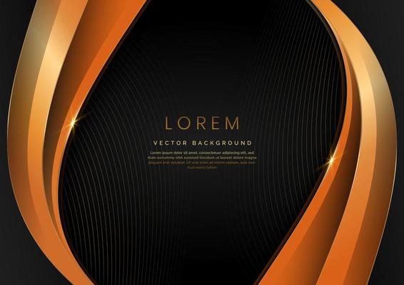 3D modern luxury template design black and gold curved shape and golden curved line background.