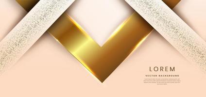 color crema de plantilla de lujo moderno 3d abstracto y fondo de flecha dorada con brillo de luz de línea de brillo dorado. vector