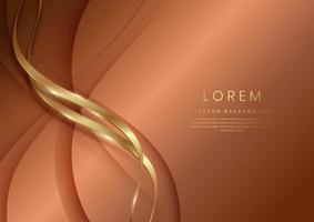 Luxury concept template 3d golden curve line shape on brown elegangt background and golden ribbon line with copy space for text. vector