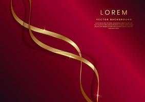 Abstract 3d template red background with gold ribbon curved wavy sparking with copy space for text. Luxury style. vector