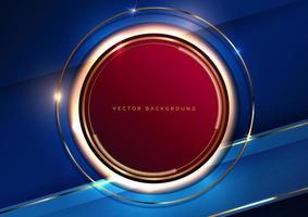 Elegant red circle frame abstract with sparkling golden light and golden circle lines on dark blue background. Luxury concept. vector