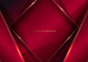 Abstract luxury red elegant geometric diagonal overlay layer background with golden lines. vector