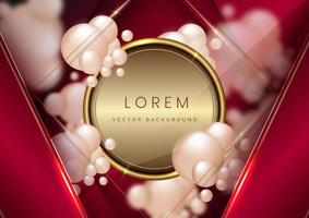 Golden circle frame with ball decoration on elegant red background. vector