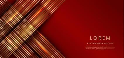 Abstract 3D luxury template shiny red background with lines golden glowing sparkle. vector