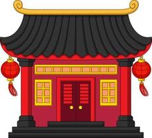 Chinese building with hanging lanterns vector