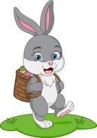 Cute little bunny carrying basket of easter eggs vector